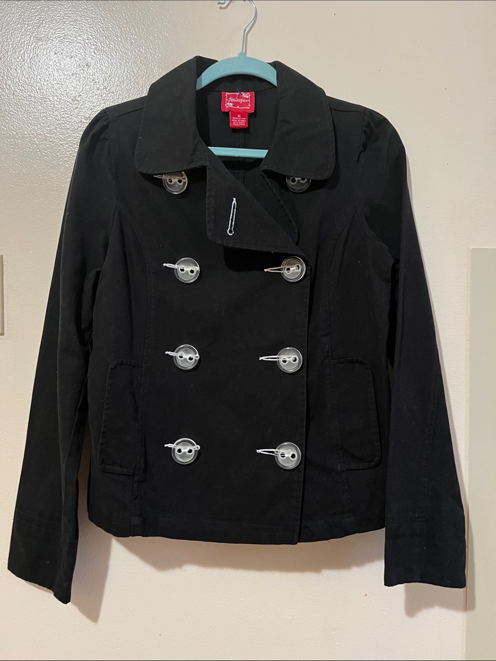 NWOT PERISCOPE Y2K Blk Utilitarian Cropped Jacket Lrg Clear Buttons Back Belted